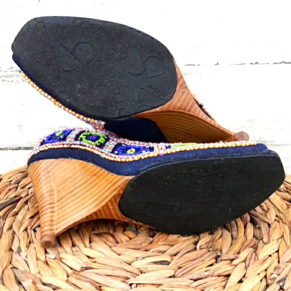 EUC JESSICA BENNETT JKIRABU DENIM & BEADED HEELS - Picture 9 of 10